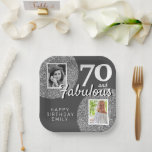 70 & Fabulous Silver Glitter 2 Photo 70th Birthday Paper Plates<br><div class="desc">70 & Fabulous Silver Glitter 2 Photo 70th Birthday Paper Plates. Celebrate a special milestone with these one-of-a-kind 70th birthday party paper plates! These chic plates feature old and new photos, faux silver glitter, and 70 and Fabulous text for a truly unique look. Perfect for any birthday party. Add a...</div>