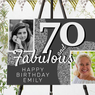 70 & Fabulous Silver Glitter 2 Photo Birthday Foam Board