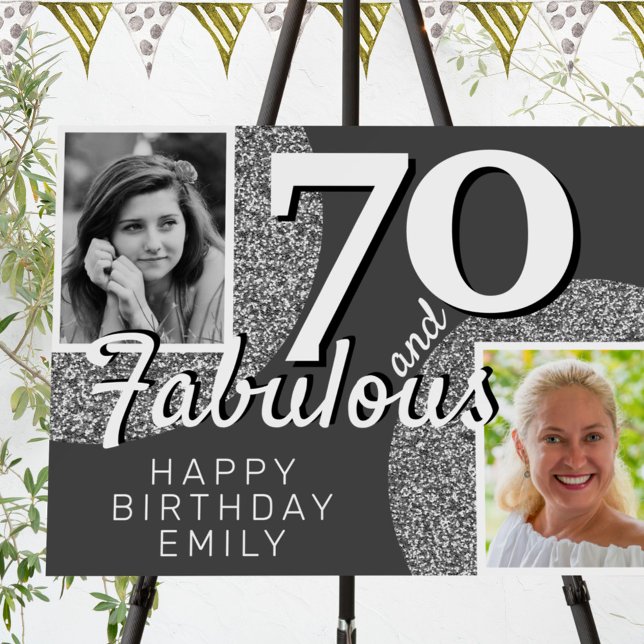 70 & Fabulous Silver Glitter 2 Photo Birthday Foam Board (Creator Uploaded)