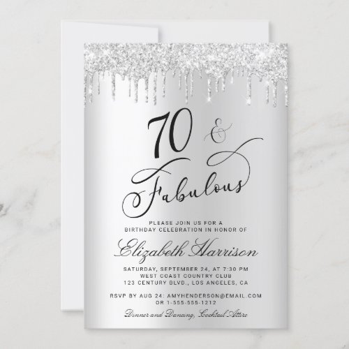 70 Fabulous Silver Glitter Birthday Party Invitation