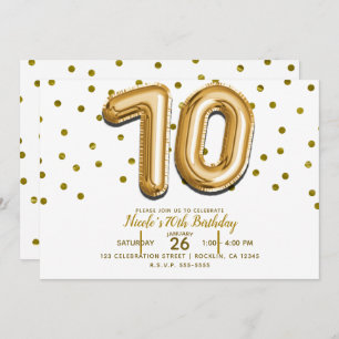70 Gold Balloons & Confetti 70th Birthday Party Invitation