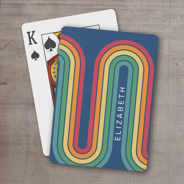 70 Inspired Line Art Blue Red Orange Yellow Arch Poker Cards (Retro Stripe Design - Personalized Playing Cards)