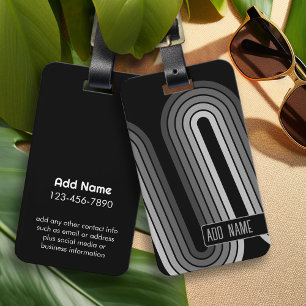 70 Inspired Line Art Shades of Grey and Black Luggage Tag