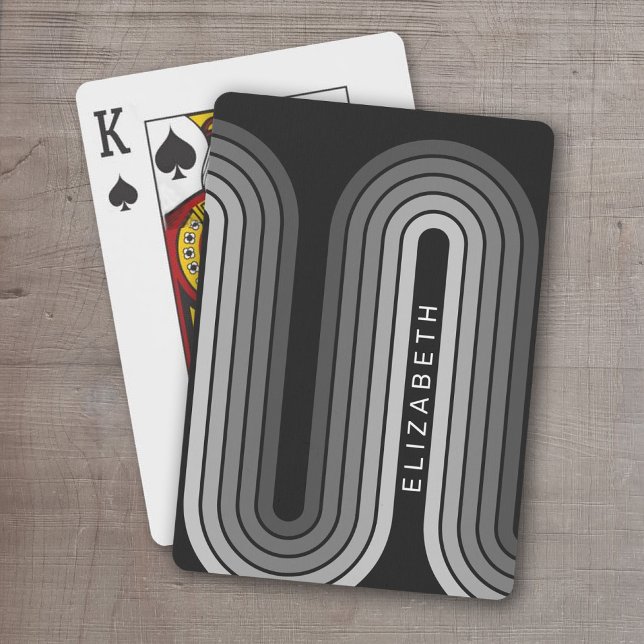 70 Inspired Line Art Shades of Grey and Black Poker Cards (Retro Stripe Design - Personalized Playing Cards)