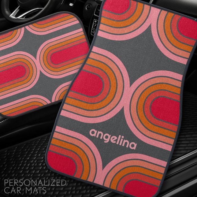 70 Inspired Line Art Sunset Red Orange Pink arch Car Floor Mat (Personalized Car Mats)