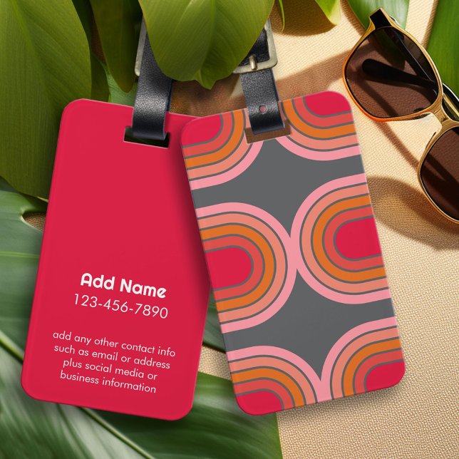 70 Inspired Line Art Sunset Red Orange Pink arch Luggage Tag (Personalized Luggage Tag)