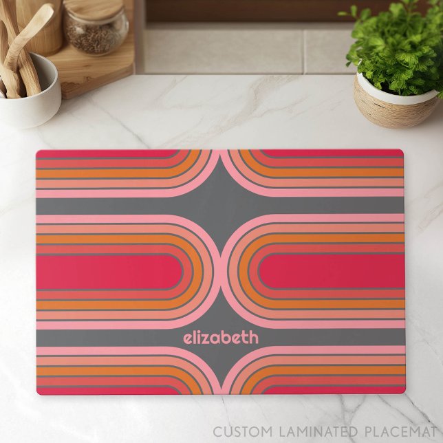 70 Inspired Line Art Sunset Red Orange Pink arch Placemat (Personalized Placemat)