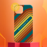 70 Inspired Line Art Sunset Red Orange Yellow Arch Case-Mate iPhone 14 Case<br><div class="desc">A bohemian curved design with a striped pattern and circular shapes in yellow,  orange and brick red sunset colors. A bold yet minimal design with an optional area to add text.</div>