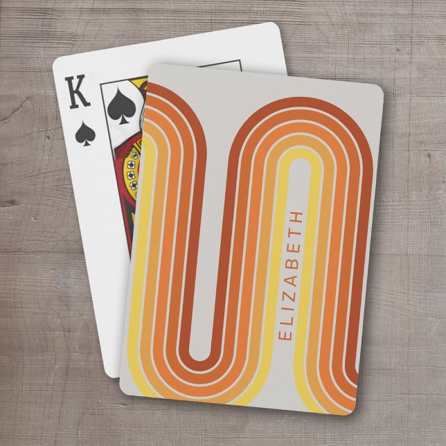 70 Inspired Line Art Sunset Red Orange Yellow Arch Poker Cards (Retro Stripe Design - Personalized Playing Cards)
