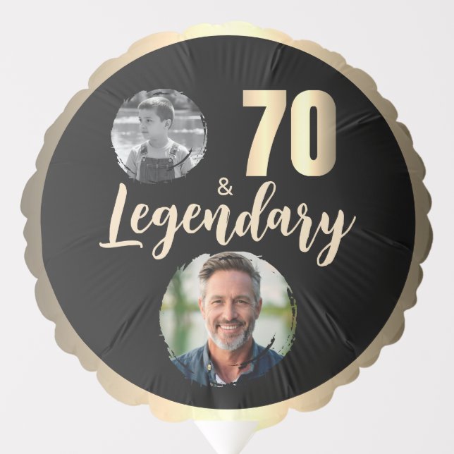 70 & Legendary 2 Photos 70th Birthday Gold Balloon (Front)