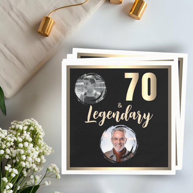 70 & Legendary 2 Photos 70th Birthday Gold Napkins (Creator Uploaded)