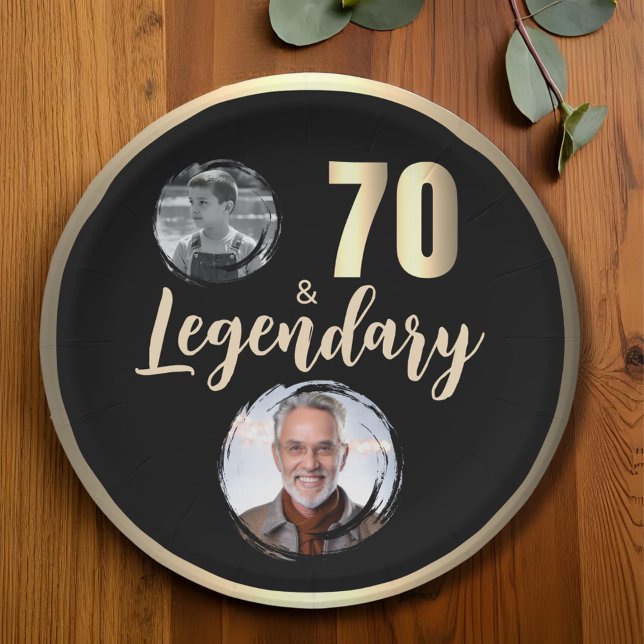 70 & Legendary 2 Photos 70th Birthday Gold Paper Plates (Creator Uploaded)