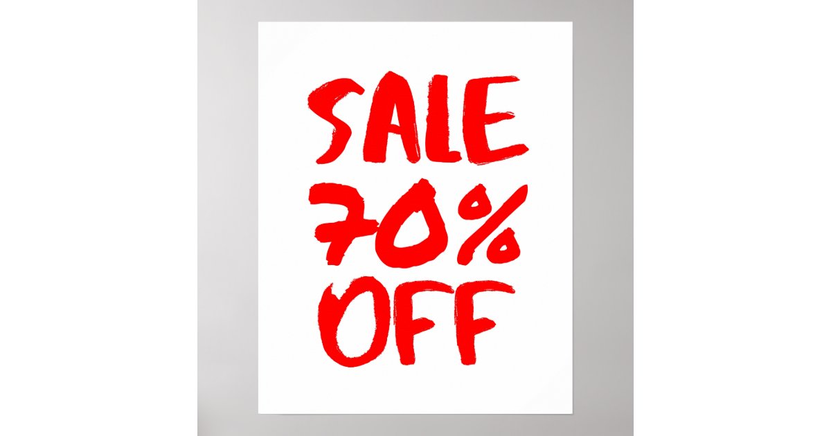 70 Off Sale Sign, Red Retail Store Signage, Large Poster Zazzle