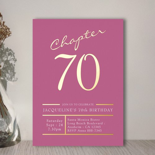 70 Pink 70th Birthday Party Gold Foil Invitation
