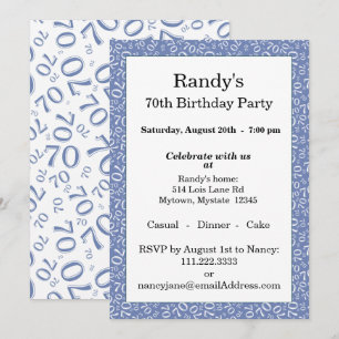 70 Random Number Pattern Blue/White 70th Invitation