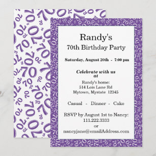 70 Random Number Pattern Purple/White 70th Invitat Invitation