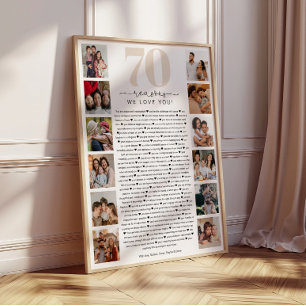 70 Reasons We Love You Birthday Keepsake Gift Poster