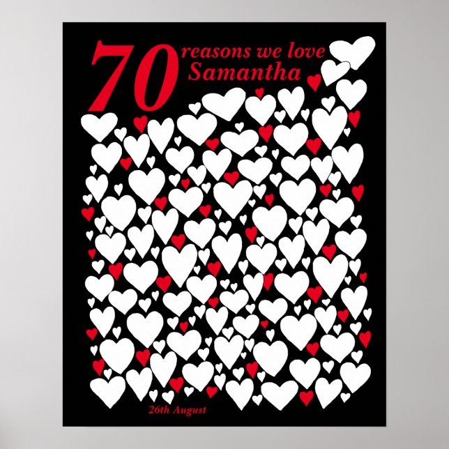 70 Reasons We Love You Black Red Poster (Front)