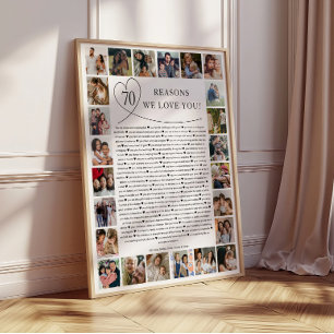 70 Reasons We Love You Photo Collage Keepsake Gift Poster