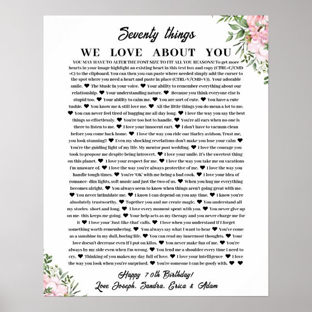 70 reasons why we love poster (Front)