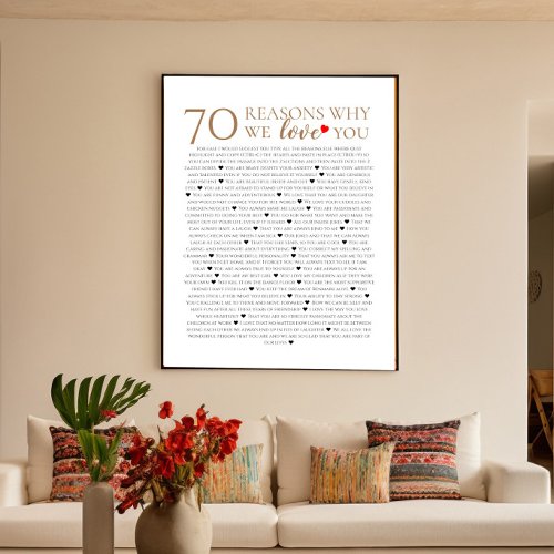70 reasons why we love you 70th 75th birthday gift poster