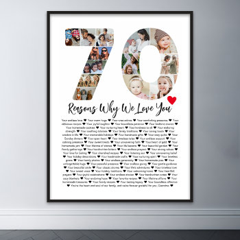 70 Reasons Why We Love You 70th Birthday Collage Poster by raindwops at Zazzle