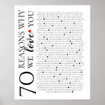 70 reasons why we love you 80th 60th 50th birthday poster<br><div class="desc">designed by The Arty Apples Limited</div>