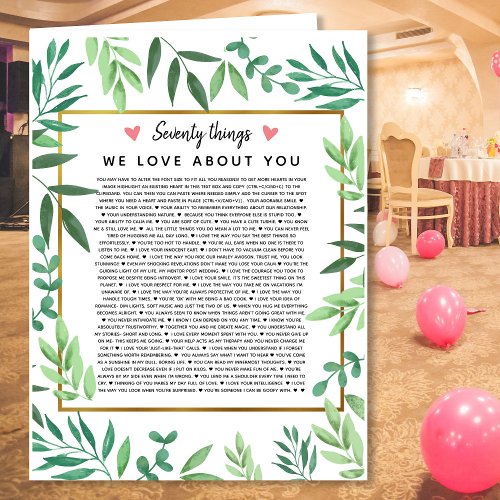 70 reasons why we love you birthday foliage