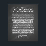 70 reasons why we love you birthday gift for him canvas print<br><div class="desc">This is a DO IT YOURSELF XX Reasons why we love you. roses reasons we love you,  editable 50 Reasons,  60th birthday,  editable,  80th birthday,  memories,  love you,  mom,  retire You can edit the main body text. Designed by The Arty Apples Limited</div>