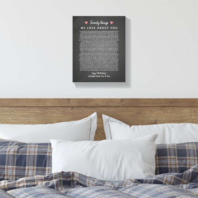 70 reasons why we love you birthday gift for him canvas print (Insitu(Bedroom))