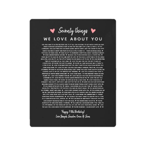 70 reasons why we love you birthday gift for him metal print