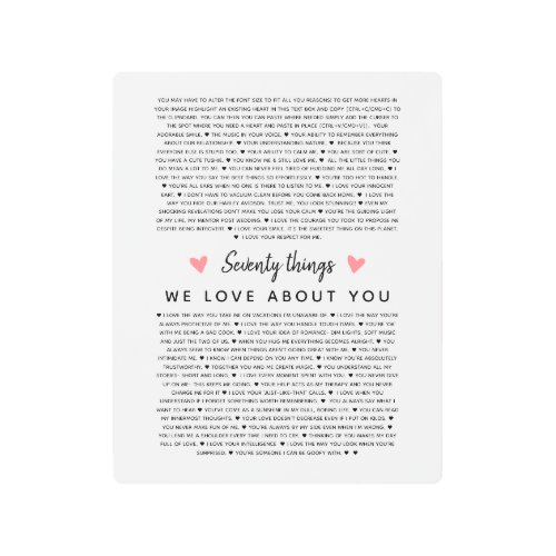 70 reasons why we love you birthday gift for him metal print