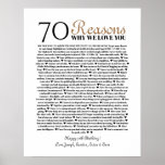 70 reasons why we love you birthday gift for him poster<br><div class="desc">This is a DO IT YOURSELF XX Reasons why we love you. roses reasons we love you,  editable 50 Reasons,  60th birthday,  editable,  80th birthday,  memories,  love you,  mom,  retire You can edit the main body text. Designed by The Arty Apples Limited</div>