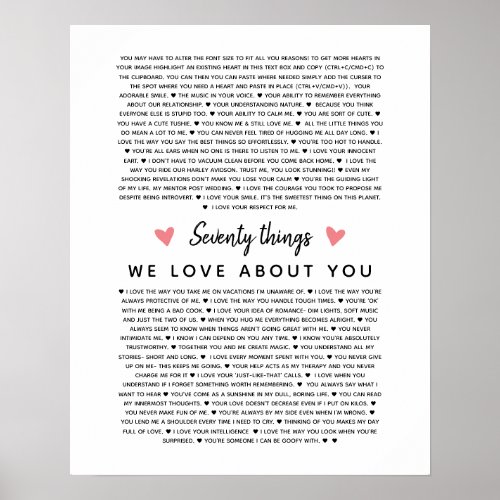 70 reasons why we love you birthday gift for him poster