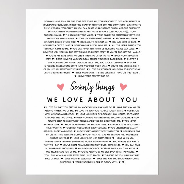 70 reasons why we love you birthday gift for him poster (Front)