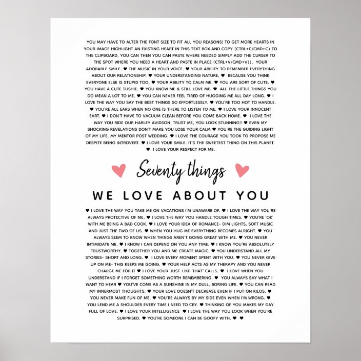70 Reasons Why We Love You Birthday T For Him Poster