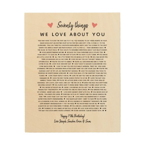 70 reasons why we love you birthday gift for him wood wall art