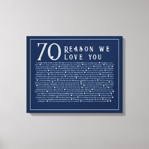 70 reasons why we love you canvas 