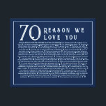 70 reasons why we love you canvas<br><div class="desc">This is a DO IT YOURSELF XX Reasons why we love you. roses reasons we love you,  editable 50 Reasons,  60th birthday,  editable,  80th birthday,  memories,  love you,  mom,  retire You can edit the main body text. Designed by The Arty Apples Limited</div>