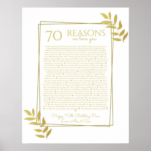 70 reasons why we love you gold leaves modern poster