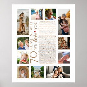 70 reasons why we love you photo collage birthday poster