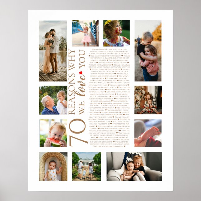 70 reasons why we love you photo collage birthday poster (Front)