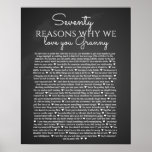 70 reasons why we love you vintage chalkboard poster<br><div class="desc">This is a DO IT YOURSELF XX Reasons why we love you. roses reasons we love you,  editable 50 Reasons,  60th birthday,  editable,  80th birthday,  memories,  love you,  mom,  retire You can edit the main body text. Designed by The Arty Apples Limited</div>