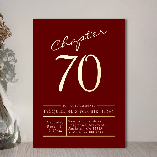 70 Red 70th Birthday Party Gold Foil Invitation