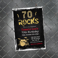 70 Rocks Rockstar Guitar 70th Birthday Invitation