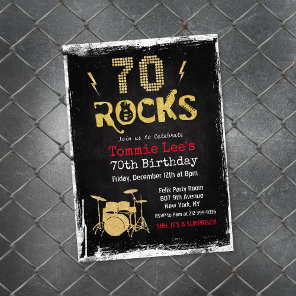 70 Rocks Rockstar Guitar 70th Birthday Invitation