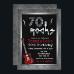70 Rocks Rockstar Guitar 70th Birthday Invitation<br><div class="desc">70 Rocks Rockstar Electric Guitar Metal Metallic Silver Glitter 70th Surprise Birthday Invitation</div>