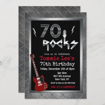 70 Rocks Rockstar Guitar 70th Birthday Invitation by PaperandPomp at Zazzle