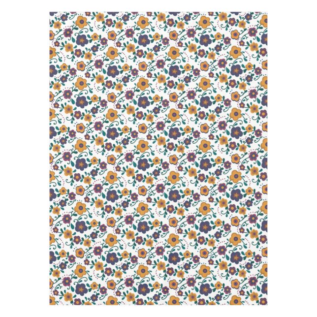 70’s Folk Art Ditzy Retro Daisy in Jewel Tones Tablecloth (Front)