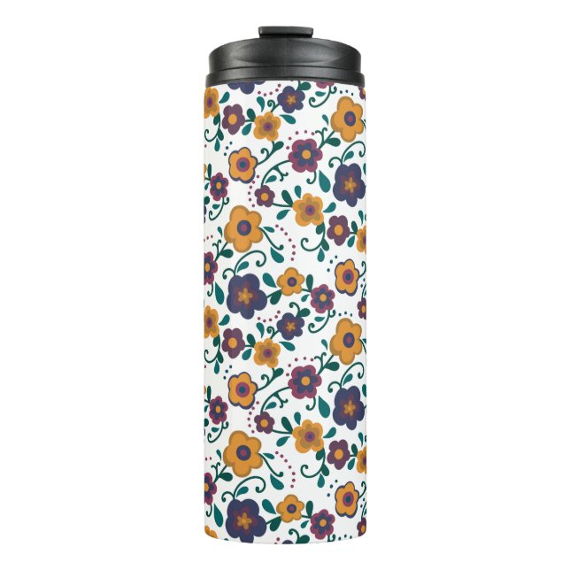 70’s Folk Art Ditzy Retro Daisy in Jewel Tones Thermal Tumbler (Front)